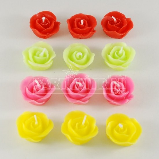 Renkli Gül Mum 12 li Set