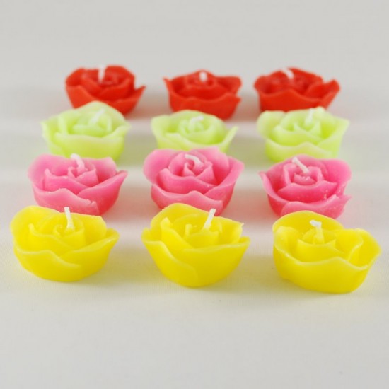 Renkli Gül Mum 12 li Set