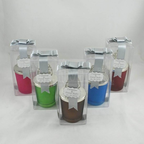 Hediyelik İsimli Mum Cam Bardaklı Ve Şeffaf Süslenmiş Kutulu