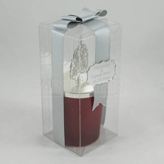 Hediyelik İsimli Mum Cam Bardaklı Ve Şeffaf Süslenmiş Kutulu