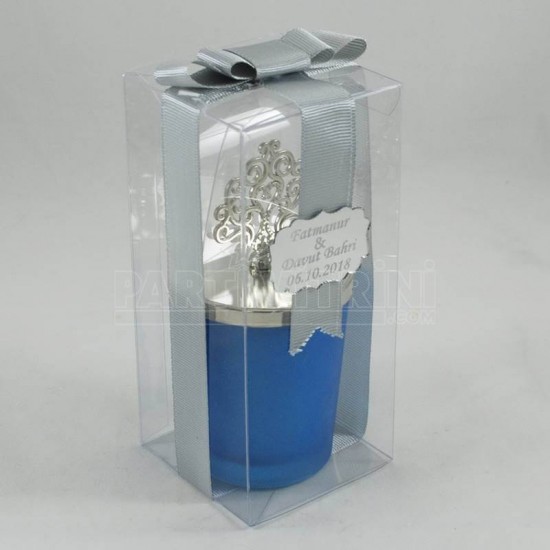 Hediyelik İsimli Mum Cam Bardaklı Ve Şeffaf Süslenmiş Kutulu