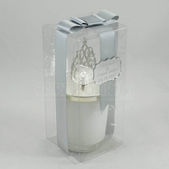 Hediyelik İsimli Mum Cam Bardaklı Ve Şeffaf Süslenmiş Kutulu