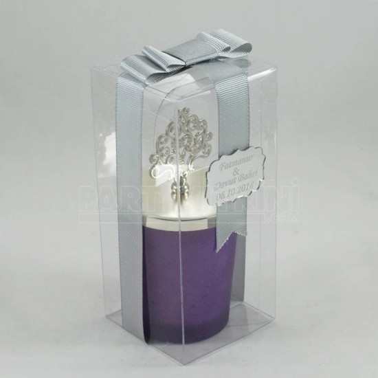 Hediyelik İsimli Mum Cam Bardaklı Ve Şeffaf Süslenmiş Kutulu