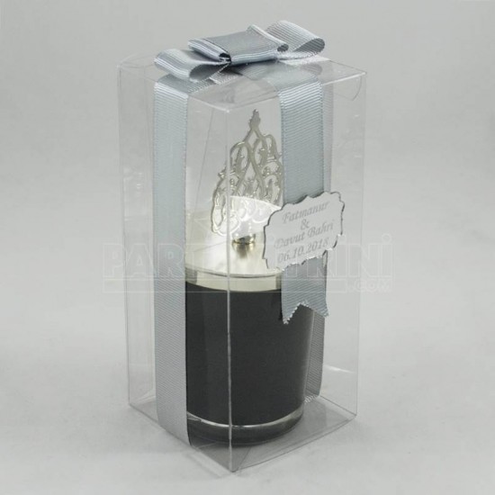 Hediyelik İsimli Mum Cam Bardaklı Ve Şeffaf Süslenmiş Kutulu