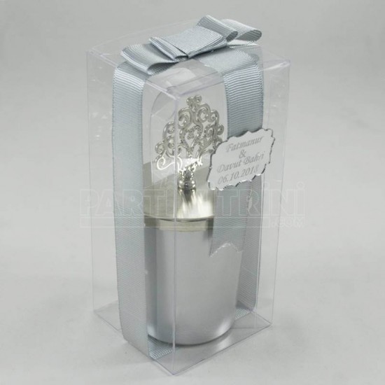 Hediyelik İsimli Mum Cam Bardaklı Ve Şeffaf Süslenmiş Kutulu