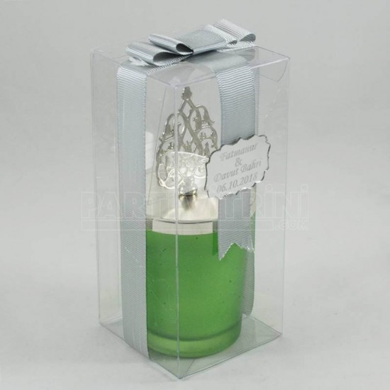 Hediyelik İsimli Mum Cam Bardaklı Ve Şeffaf Süslenmiş Kutulu