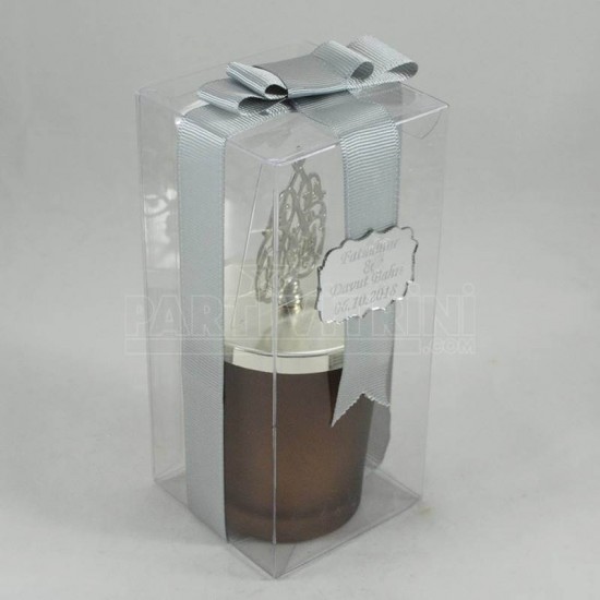 Hediyelik İsimli Mum Cam Bardaklı Ve Şeffaf Süslenmiş Kutulu