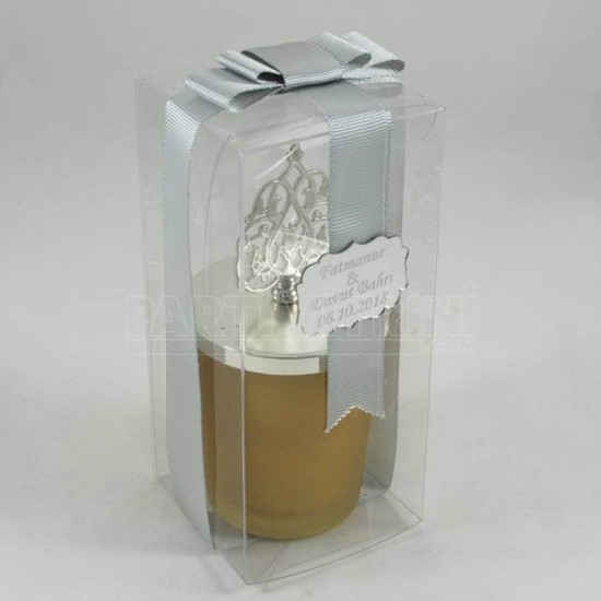 Hediyelik İsimli Mum Cam Bardaklı Ve Şeffaf Süslenmiş Kutulu
