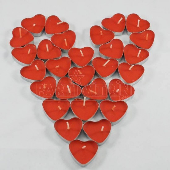 Tea Light Kalp Kırmızı Mum 10 Adet