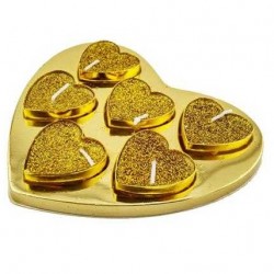 Tea Light Simli Kalp Kutulu Mum 6 Adet