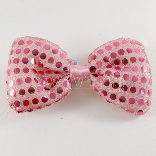 Işıklı Ve Pullu Parti Papyonu Pembe Renk