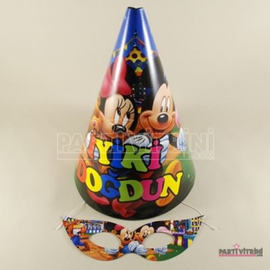 Mickey - Minnie Doğum Günü Karton Şapka Ve Maske Seti