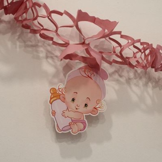 Kız Bebek Resimli Pembe Uzar Kapı Ve Tavan Süsü