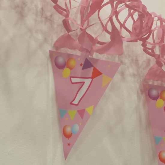 7 Rakamlı Pembe Balonlu Uzar Kapı Ve Tavan Parti Süsü