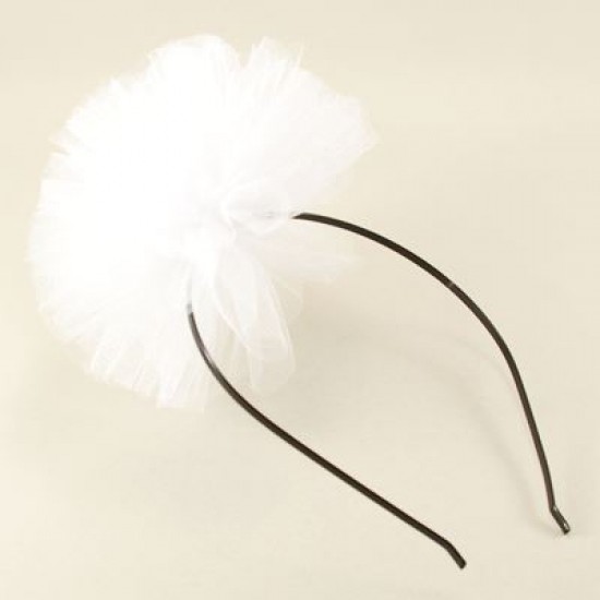 Beyaz Taç-Kokart-Bileklik 3 lü Tül Ponpon Seti