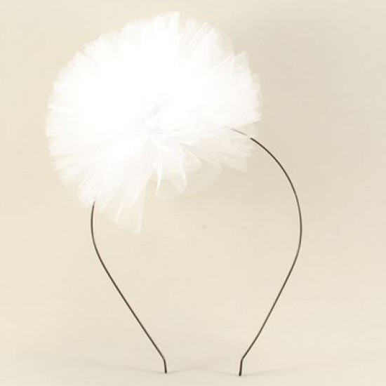 Beyaz Taç-Kokart-Bileklik 3 lü Tül Ponpon Seti