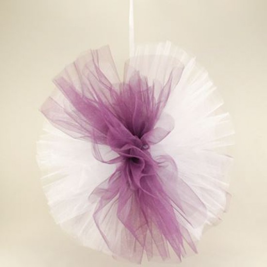 Patlıcan Moru-Beyaz Büyük Boy Tül Ponpon