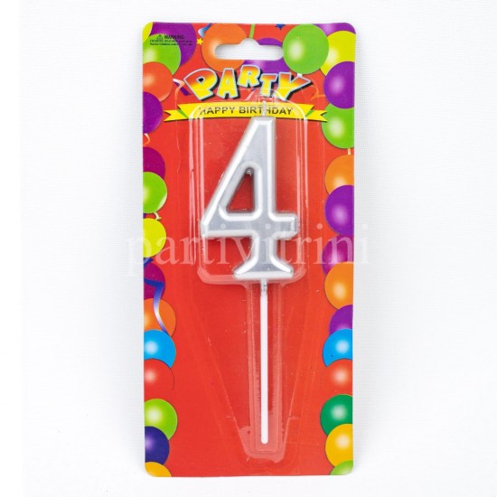 4 Dört Rakamlı Gümüş Mum7 Cm