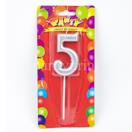 5 Beş Rakamlı Gümüş Mum7 Cm
