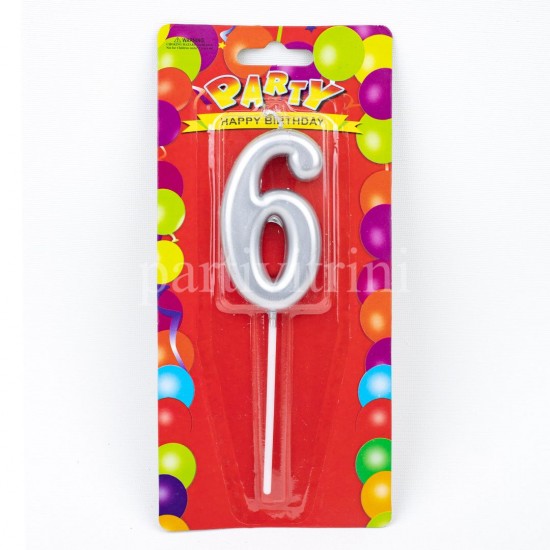 6 Altı Rakamlı Gümüş Mum7 Cm