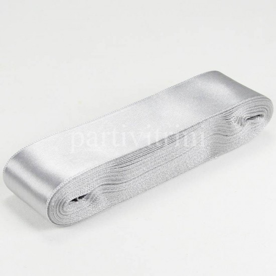 Gümüş Gri Renk Saten Kurdela 4 Cm. X 10 Metre