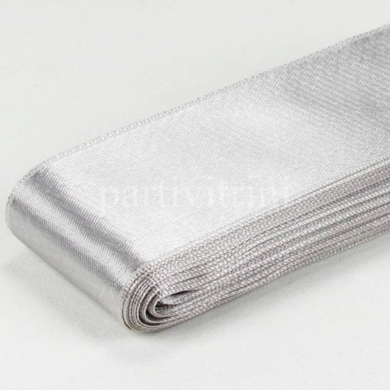 Gümüş Gri Renk Saten Kurdela 5 Cm. X 10 Metre