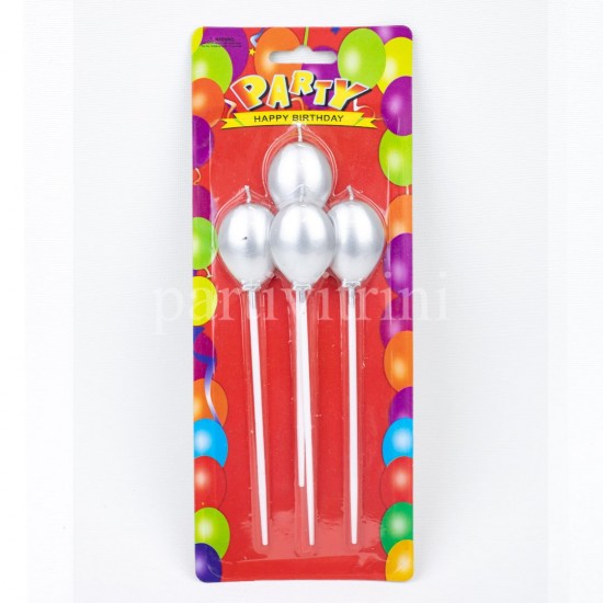 Gümüş Renk Balon Şeklinde 4 lü Uzun Mum Seti