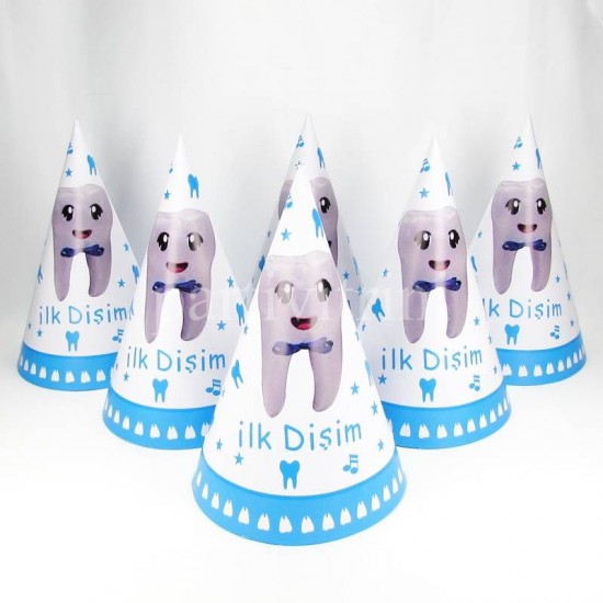 İlk Dişim Çıktı Mavi Karton Şapka 6 Adet İlk Dişim Çıktı Mavi Karton Şapka 6 Adet