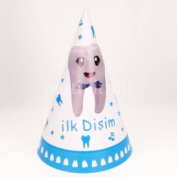 İlk Dişim Çıktı Mavi Karton Şapka 6 Adet