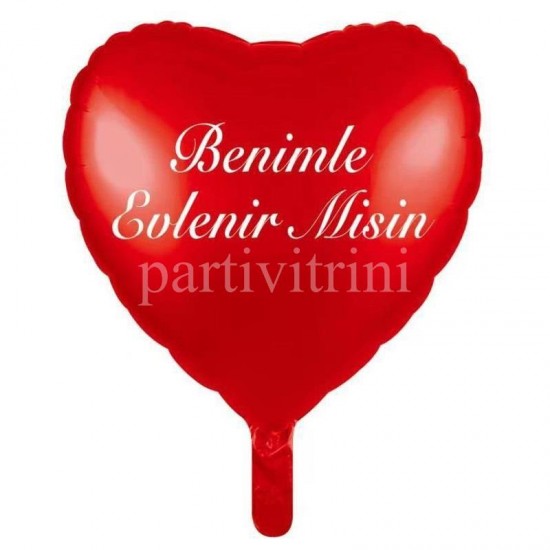 Kalp Benimle Evlenirmisin Folyo Balon Kırmızı Renk 18 İnç