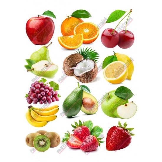 Karışık Meyveler Temalı Yenilebilir Resimli Pasta ve Kurabiye Üstü Şekerli Kağıt Baskısı