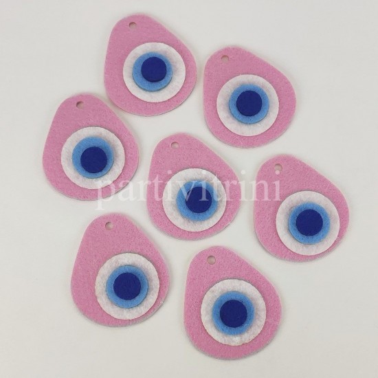 Keçe Nazar Boncuğu Pembe 5 Adet 6 cm x 6.7 cm