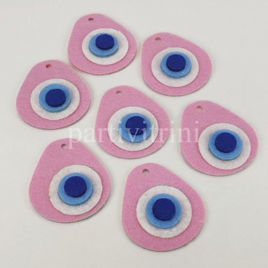 Keçe Nazar Boncuğu Pembe 5 Adet 6 cm x 6.7 cm