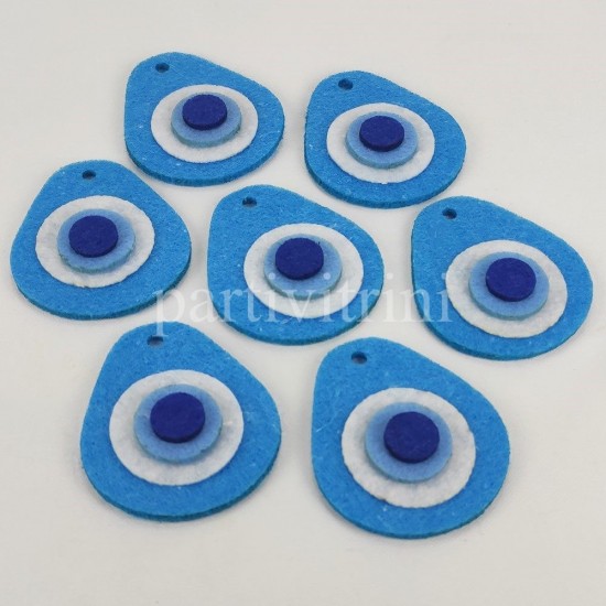 Keçe Nazar Boncuğu Mavi 5 Adet 6 cm x 6.7 cm