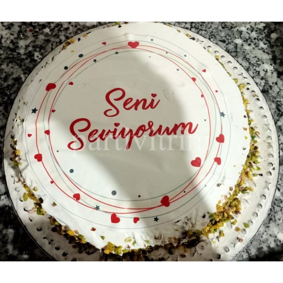 Seni Seviyorum Yazılı Yenilebilir Resimli Pasta Üstü Şeker Kağıt Baskısı