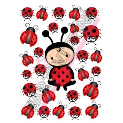 Uğur Böceği Temalı Yenilebilir Resimli Pasta Kurabiye Üstü Gofret Plaka Baskısı