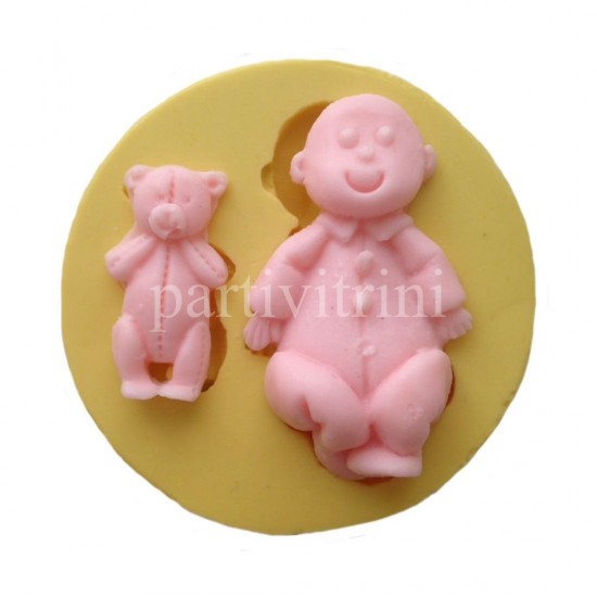 Bebek Ve Ayıcık Figürlü Silikon Pasta ve Seker Hamuru Kalibi 7x4x1 cm