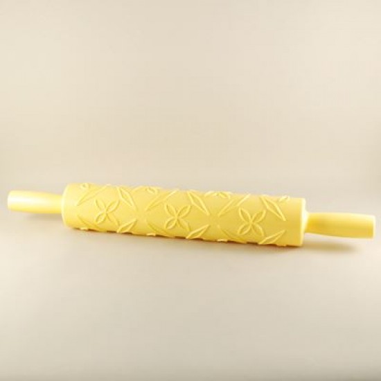 Yaprak Ve Çiçek Desenli Şeker Hamuru İçin Sarı Merdane 39 Cm