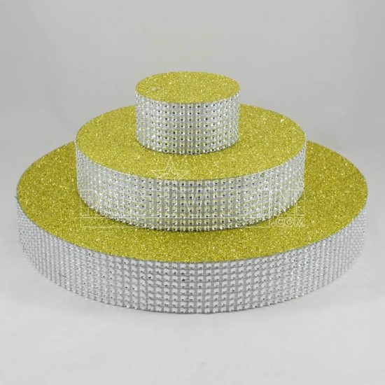 Strafor Pasta Standı Gold Renk Taşlı 3 Katlı