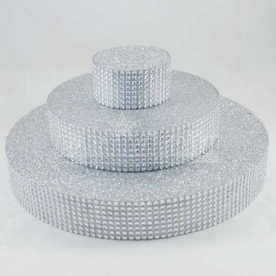 Strafor Pasta Standı Gümüş Renk Taşlı 3 Katlı