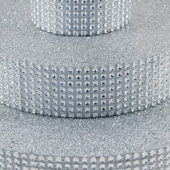 Strafor Pasta Standı Gümüş Renk Taşlı 3 Katlı