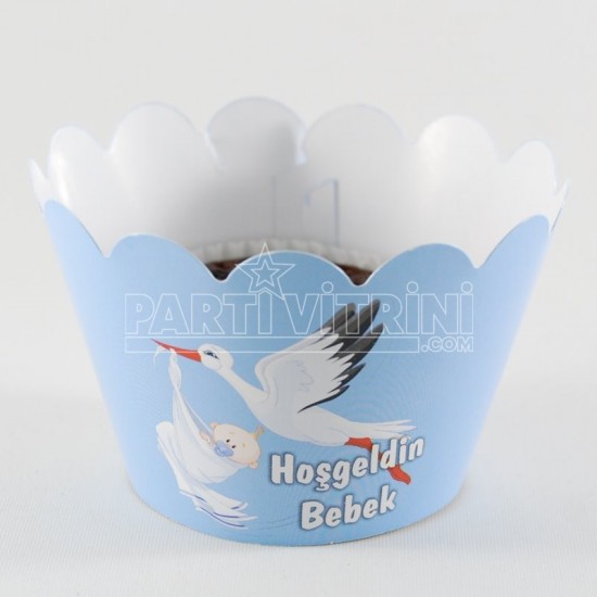 Hoşgeldin Bebek Mavi Cupcake Kenar Süsü 10 Adet