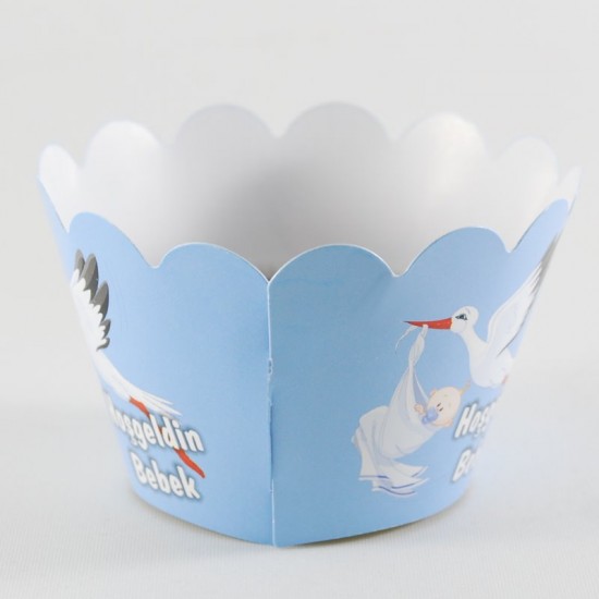 Hoşgeldin Bebek Mavi Cupcake Kenar Süsü 10 Adet