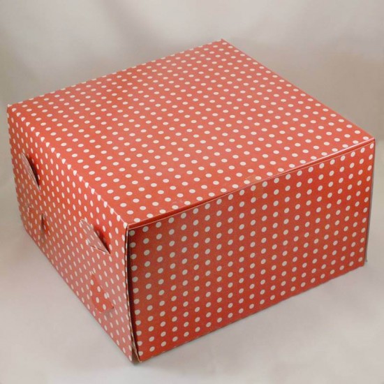 Kırmızı Puantiyeli Pasta Kutusu 35x35x14.5 Cm