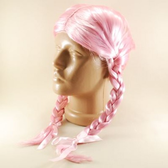 Pembe Renkli İki Yandan Örgülü Saç Peruk