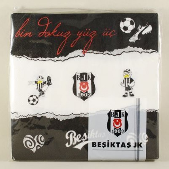 Beşiktaş Siyah Beyaz Logolu Lisanslı Parti Peçetesi 20 Adet