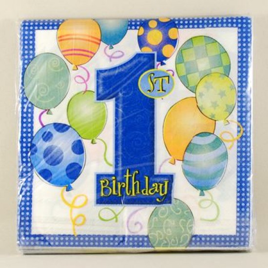 1 Yaş Doğum Günü Mavi Balonlu Peçete