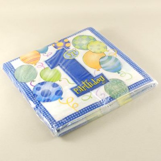 1 Yaş Doğum Günü Mavi Balonlu Peçete