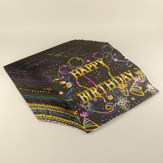 Siyah Renk Happy Birthday Desenli Peçete