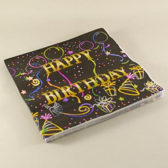Siyah Renk Happy Birthday Desenli Peçete